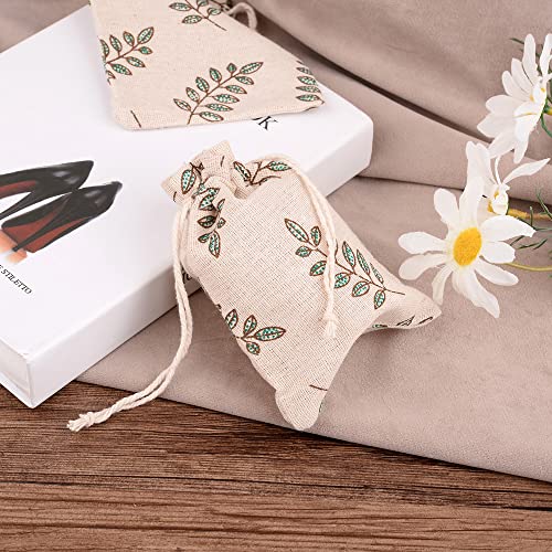 KISSITTY 50 Pack Cotton Cloth Storage Bags with Drawstring Easter 3.9x5.5 Inch Leaf Printed Reusable Jewelry Gift Pouches ...