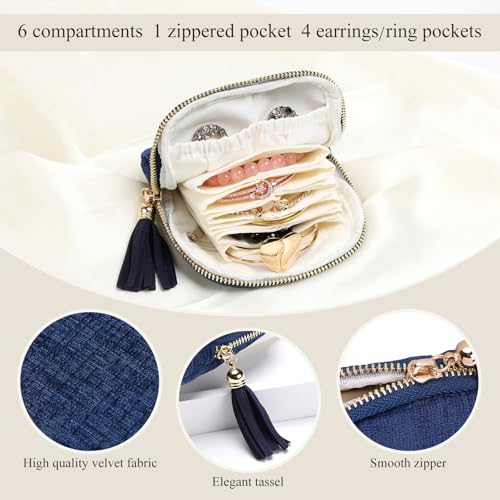 WantGor Travel Jewelry Organizer Case for Women, Jewelry Box 6-Layer Pouch Bags Small Velvet Jewelry Storage Bag Necklace ...