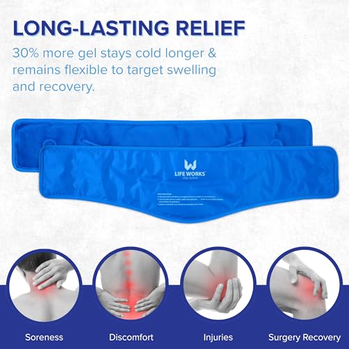 LIFE WORKS Gel Neck Ice Pack Wrap, Flexible Reusable Hot & Cold Pack, Soft Plush & Nylon Cover, Therapy Wrap for Neck, Sho...
