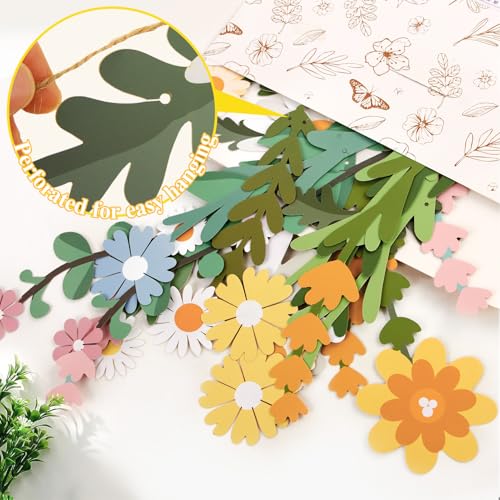 Daisy Flower Banner Wildflower Party Decorations Leaves Banner Paper Flower Garland Daisy Groovy for Wall Decoration Sprin...