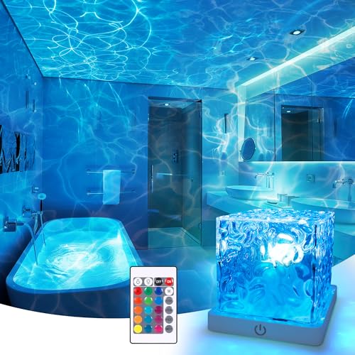 Rechargeable Shower Light No Wiring, 16 Color Changeable Ocean Wave Projector Light, Dimmable Waterproof Shower Lamp with ...