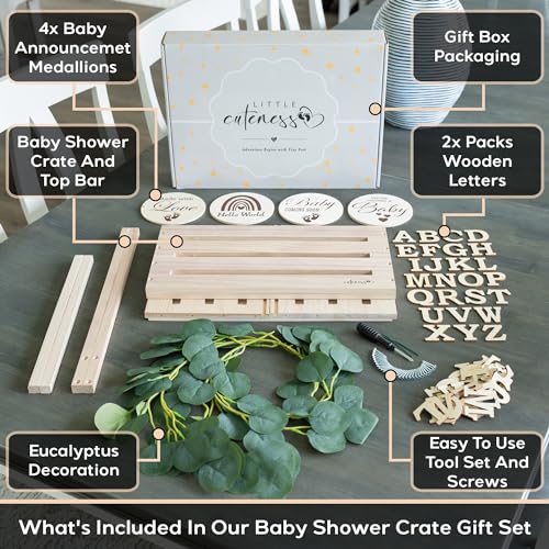 Wooden Baby Shower Crate Closet - Customizable Wooden Crate Box with Dual Rod System, Personalized Baby Shower Basket Alph...
