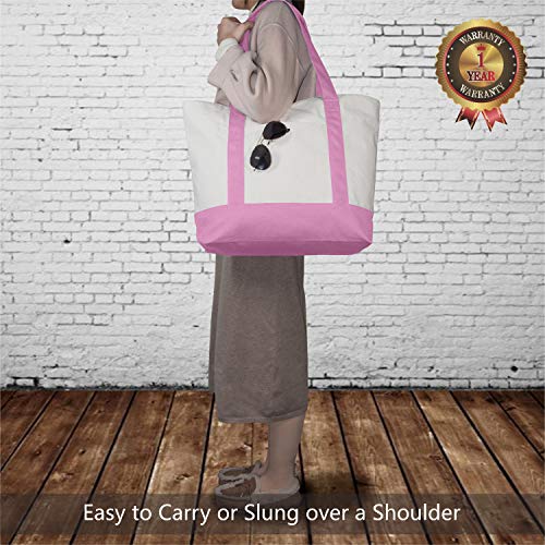 TOPDesign 1-Pack Canvas Tote Bag with an External Pocket, Reusable Grocery Shopping Bag, Top Zipper Closure, Daily Essenti...