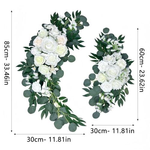 Petalivebioom Wedding Arch Flowers Set of 2 White Floral Swag for Wedding Ceremony Backdrop and Reception Decoration