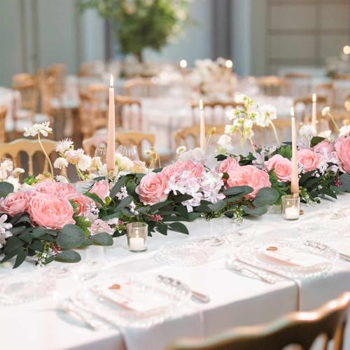 Lvydec 2 Pack Artificial Peony Flower Garland - 6ft Silk Peony Vine Willow Leaves and Eucalyptus Garland White Arch Flower...