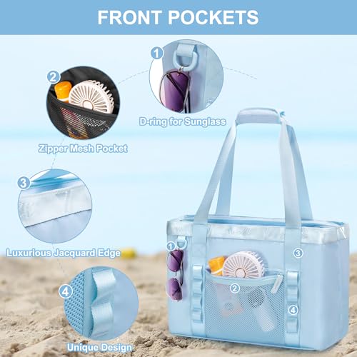 Yarwo Beach Bag for Women, Sandproof Swim Tote Bag with Cooler Compartment and Wet & Dry Pockets for Pool Cruise Vacation