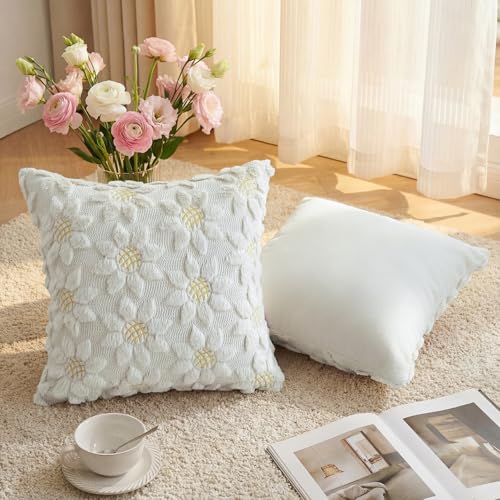 AVOIN colorlife Spring Summer Cream White Sunflower Throw Pillow Covers Set of 2, 18 x 18 Inch Seasonal Flora Farmhouse De...