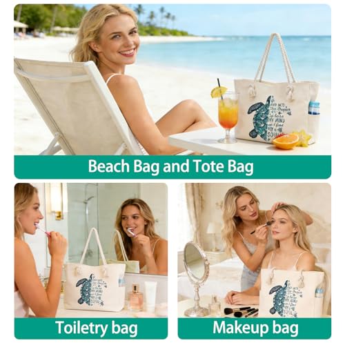 Apxouans Beach Bags for Women Large Waterproof Beach Travel Tote Bags Sandproof Swim Pool Bag Canvas Zipper Big Tote