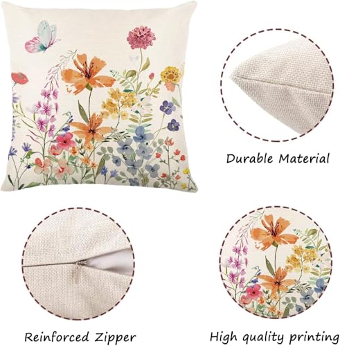 ONFAON Spring Summer Pillow Covers 20x20 Set of 4,Floral Seasonal Summer Outdoor Decoration Pillowcase Linen Cushion Cover...