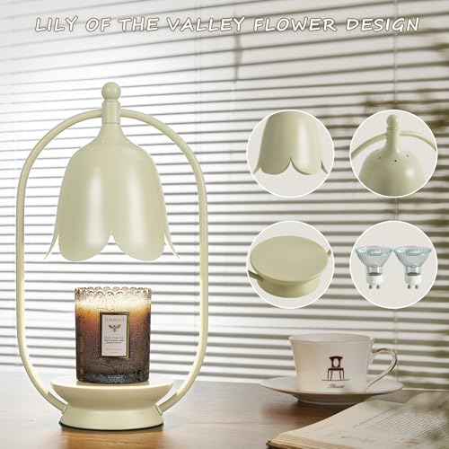Mahbahole Beige Flower Candle Warmer Lamp, Christmas Gift New Year Present Wedding Lamp - Timer Dimmable, Bedroom House Ae...
