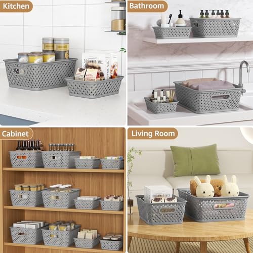 MaxGear Organization and Storage 3 Packs, Plastic Bins Organizer Bins, Woven Baskets for Storage, Plastic Baskets with Han...