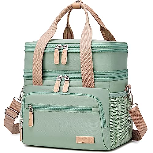Weitars Insulated Lunch Box for Women Men-Dual Compartment Waterproof Reusable Large Lunch Bag for Women Wide-Open Tote Co...