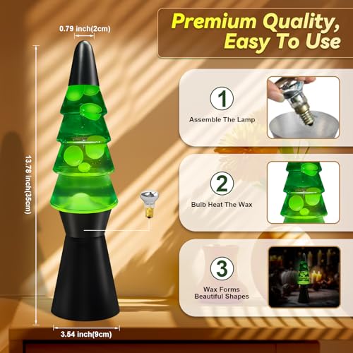 Liquid Motion Lamp Tree Mood Lighting Night Light Green Water & White Wax 13.5 Inch Relaxing Motion Lamp with Bulb for Kid...