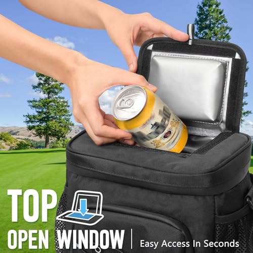 Golf Cart Cooler Bag Insulated - 12-Can Leakproof Soft Cooler Bag with Hook-and-Loop Lid, Waterproof Zippers, and Multi-Po...