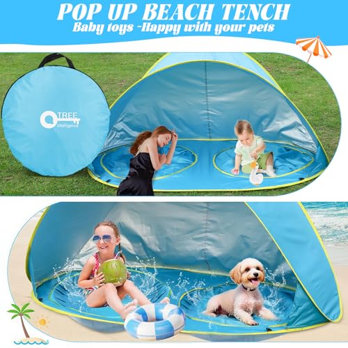 QTREE intelligence Baby Beach Tent-2 Pools Pop Up UPF 50+ Sunshade with Carry Bag, Portable for Travel,Beach,Camping,Indoor
