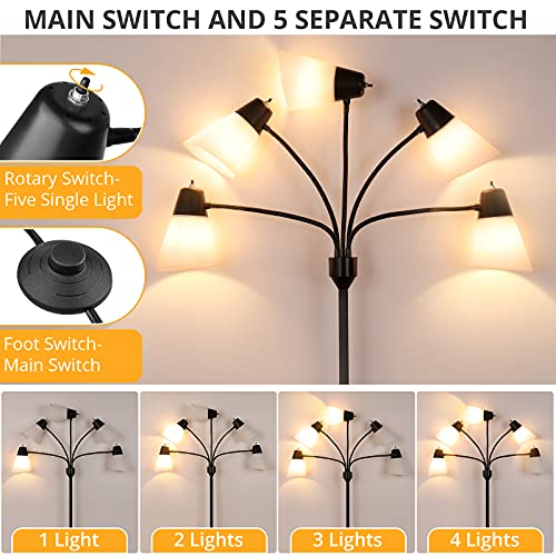 FOLKSMATE LED Floor Lamp, Medusa Multi Head Modern Tall, Rustic Adjustable Reading Standing Light for Living/Kids Room, Be...