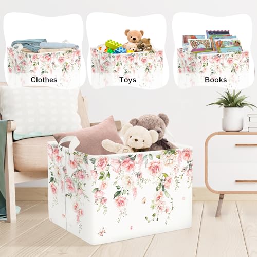Clastyle Flower Girl Book Storage Basket Spring Summer Floral Women Clothes Organizer Bin Parents Gift Toy Box for Bedroom...