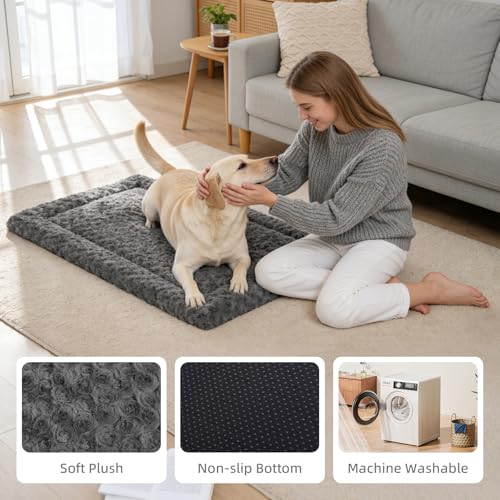 Washable Dog Bed Mat Ultra Soft Dog Crate Pad Comfy Fluffy Pet Kennel Beds Dog Sleeping Mattress for Large Jumbo Medium Sm...