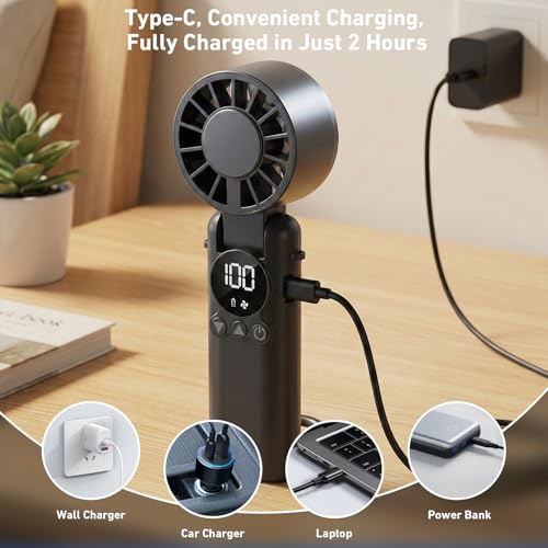 AILBTON Portable Handheld Fan, 5000mAh Rechargeable Mini Personal USB Fan with LED Display & Foldable Design, 199-Speed Po...