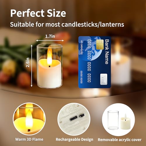 CXJPLRE Rechargeable Flameless Candles with Timer Remote, 1.7"x2.6" Clear Acrylic LED Tea Lights Candles，Small Votive Elec...