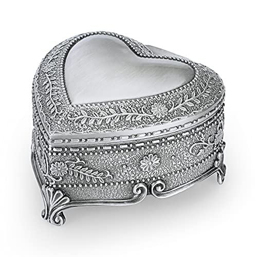 Hipiwe Vintage Heart Shape Jewelry Box - Antique Ring/Earrings/Necklace Storage Organizer Case, Metal Treasure Chest Trink...