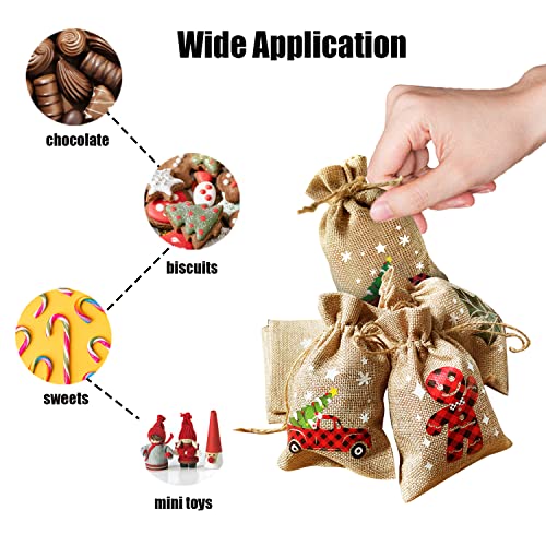 CCINEE 36pcs Christmas Burlap Bags, 4×6 Inch Drawstrings Christmas Linen Goody Gift Candy Bags with Double Jute Drawstring...