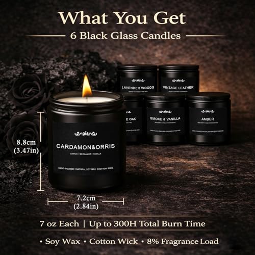 Candles for Men, 6 Pack Soy Wax Gift Set, 300H Long Lasting Home Fragrance with Masculine Scents, Gift for Dad, Husband or...