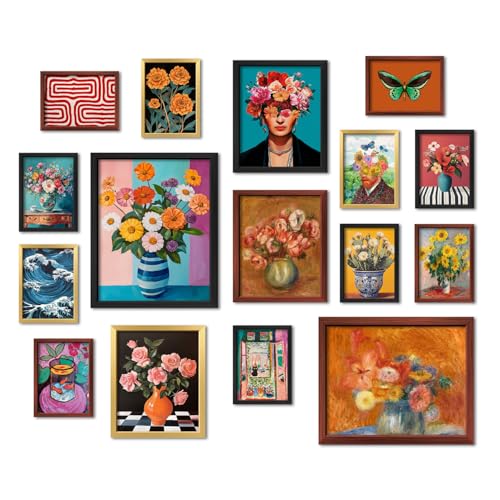 ANERZA 16 PCS Eclectic Wall Art Decor, Mid Century Modern Maximalist Home Gallery Wall Collage Kit Prints for Bedroom Bath...