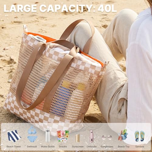 G4Free Mesh Beach Bags for Women Men Extra Large Packable Beach Tote Bag Reversible Travel Pool Shopping