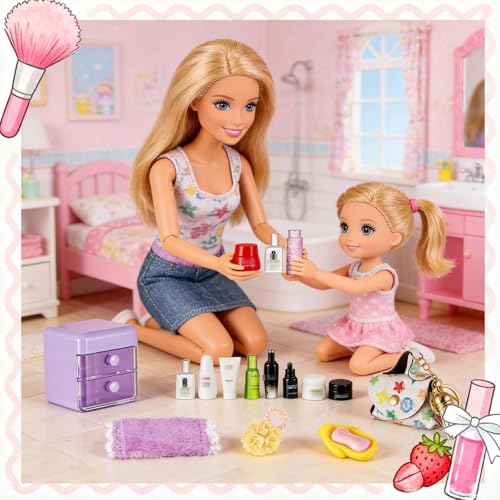 72Pcs Dollhouse Mini Jewelry Storage Case Handbag Towel Cosmetic Set Bathroom Acessories Toothbrush Shampoo Perfume Hair D...