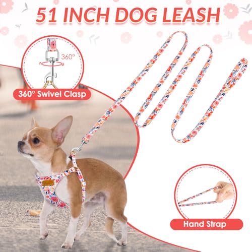 SlowTon No Pull Dog Harness with Leash - Soft Lightweight Floral Pattern Puppy Harness, Adjustable Pet Harness for Small M...