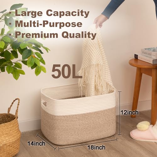 SIXDOVE Blanket Basket, Cotton Rope Woven Storage Basket for Living Room, Toy Bin for Kids, Nursery, Baby Room Decorative ...
