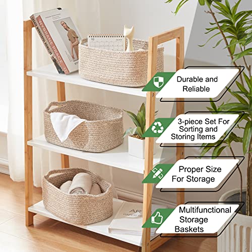 OIAHOMY Cotton Rope Baskets, Woven Baskets for Storage, Nursery Storage Baskets, Rectangle Storage Basket with Handles, St...