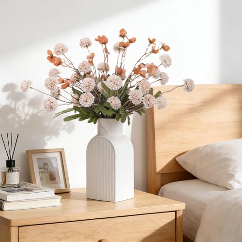 LILUYTO Faux Flowers for Vase,8 pcs Artificial Pom Pom Chrysanthemum Flowers with Wild Flowers,Spring Floral Stems Arrange...