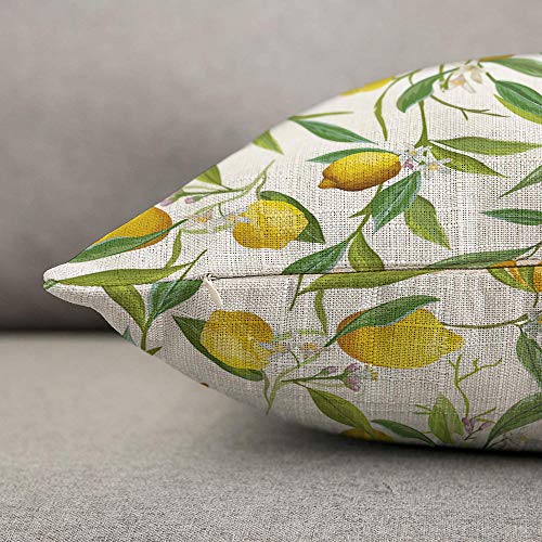 HOSNYE Lemon Throw Pillow Cover Fruits and Leaves Floral Linen Fabric for Couch Bed Sofa Car Waist Cushion Cover 12 x 20 i...