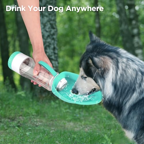 Uppetly Dog Water Bottle, Pet Water Bottle with Food Container and Drinking Feeder, Leak Proof, BPA-Free, Portable Foldabl...