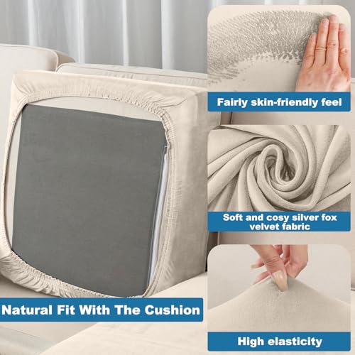 Taque Couch Cover Stretch Velvet Sofa Cushion Cover 3-Piece - Elastic Washable Slipcover for Seat or Backrest, Couch Seat ...