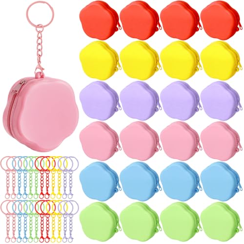 Sunnymove 24 Pack Flower Silicone Coin Purse Mini Zipper Pouch Bag, Small Change Wallet for Women Girls, Cute Party Favor ...