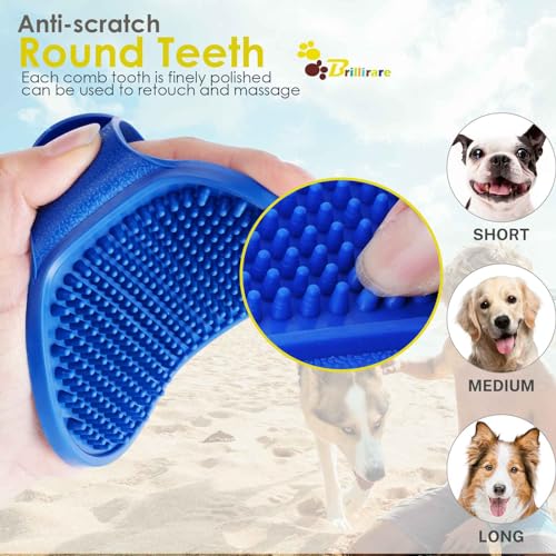 BRILLIRARE 2 Pack Dog Grooming Brush, Premium Soft Silicone Pet Bath Brushes with Adjustable Handle, Shampoo Soothing Comb...