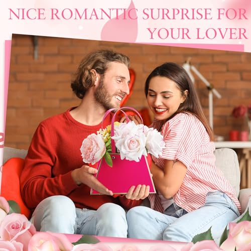 Noveread 24 Pcs Mother's Day Floral Gift Bags Bulk Portable Flower Bouquet Wrapping Paper Bag with Handle Waterproof Flori...