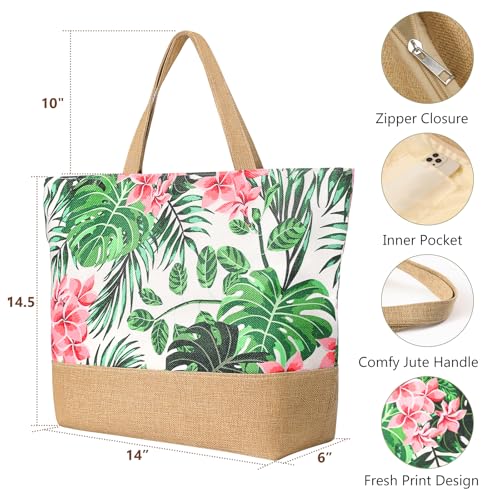Trifabricy Beach Bag for Women, Large Beach Tote Bags with Zipper, Woven Straw Tote Waterproof, Swim Gym Shopping Travel Bag