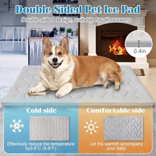 Dog Cooling Mat for Extra Large Dogs & Cats, Q-MAX>0.4 Breathable Cooling Crate Pad Indoor for Pet with Chill Cool Fiber, ...