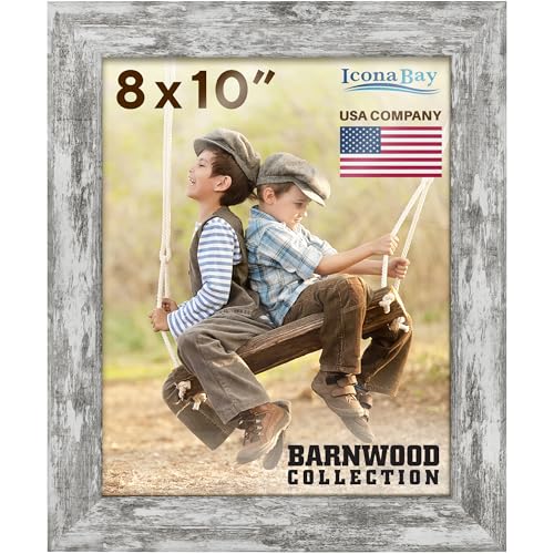 Icona Bay 8x10 Pony Gray Picture Frame, Country Rustic Style 8 x 10 Photo Frame, Table Top or Wall Mount, Barnwood Collection