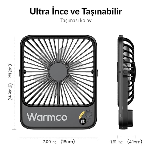 Warmco 10000mAh Portable Travel Fan 7-inch, Max 24H Runtime, Ultra-thin Quiet Rechargeable Battery Operated Desk Fan with ...