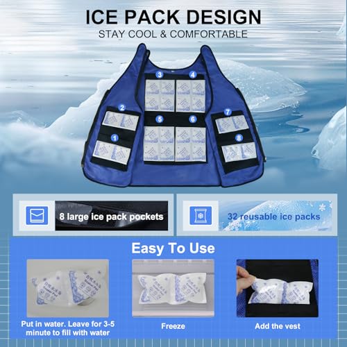 Cooling Vest for Men&Women, Reflective Ice Vest with 32 PCS Ice Packs, Cool Jacket for Hot Weather Summer Workout