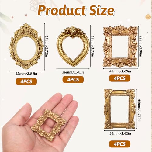 YBEATY 12 Pcs Vintage Mini Picture Frames Small Baroque Antique Resin Jewelry Frame Miniature Rectangle Display Table Wall...