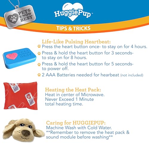 HuggiePup by Pets | Comfort Companion with Heartbeat Sleep Aide for Dogs & Puppies, Heating for Calming Relief Day or Nigh...