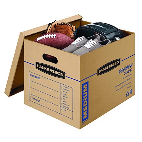 Bankers Box Medium Classic Moving Box 20 Pack, Reinforced Handles, Tape-Free Assembly, Box with Lid, 19-In x 14.5-In x 15....