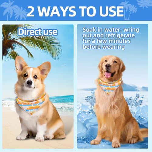 PAWCHIE Dog Cooling Bandana Small, 4 Packs Ice Cool Pet Triangle Scarf Bibs Reversible Styles, Summer Adjustable with Two ...
