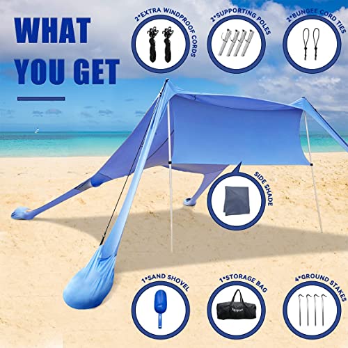 FBSPORT Beach Tent Sun Shelter, Portable Beach Shade Canopy UPF50+ with Sandbags for Outdoor Family Camping, Fishing, Back...